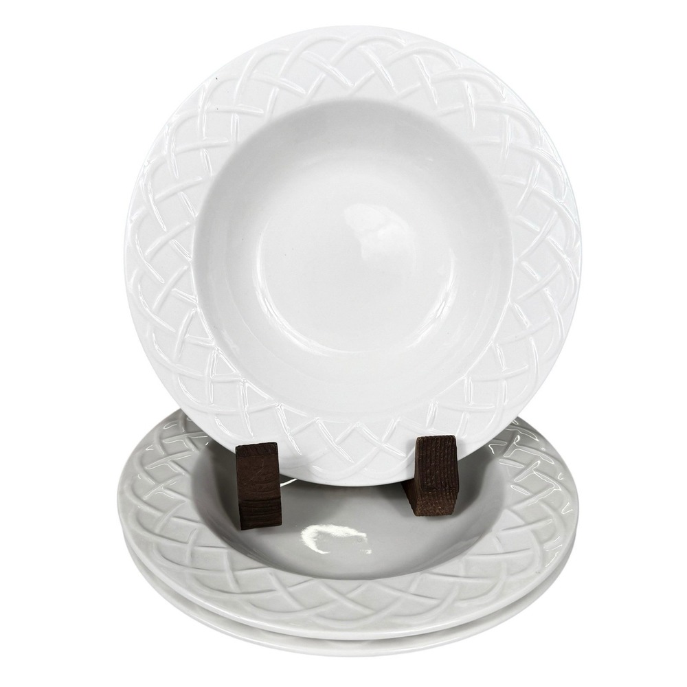 Oneida Picnic 9" Bowls White Basket Weaved Rim - 3 Piece Lot